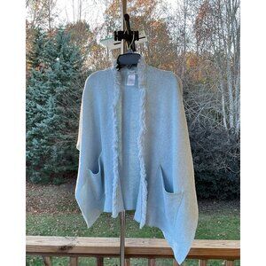 Cocogio Made in Italy OS Wool Alpaca Poncho Sweater Shawl Fringe Lt Blue bling
